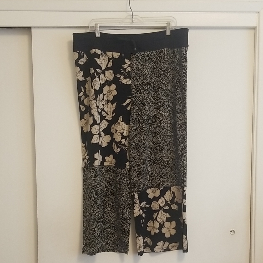 Susan Graver Cropped Floral and Leopard Print Pants
